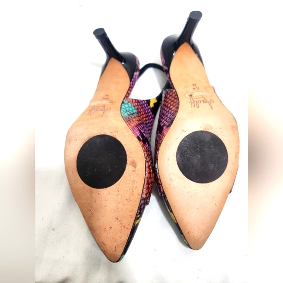 Amalfi By Rangoni Multicolored Snake Leather kitten heels Sandals Shoes 8M - Picture 3 of 6